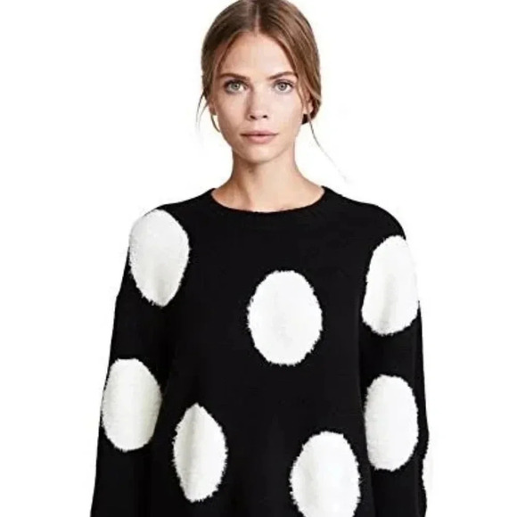 Alice + Olivia Gleeson Polka-dot Boxy Long-sleeve Pullover Sweater Wool Black M - Picture 6 of 16